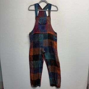 100%‎ Cotton Nepal Overall Jumpsuit Bibs check colorful M/L Floral Boho Hippie